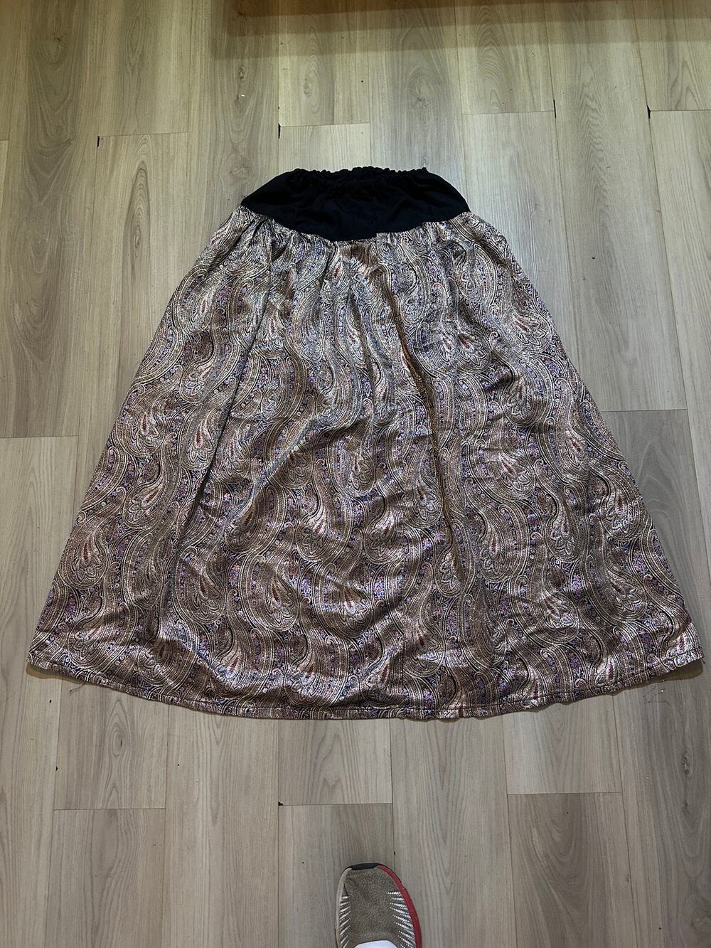 Vintage Metallic Gold Brocade Paisley Skirt Whimsigoth Drawstring Maxi XS S